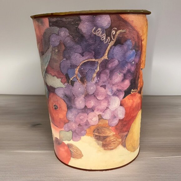 Vintage Fruit Pattern Trash Waste Can Painted Metal Shabby Chic Retro Artsy - Picture 1 of 11